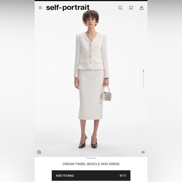 Self Portrait CREAM TINSEL BOUCLE MIDI DRESS